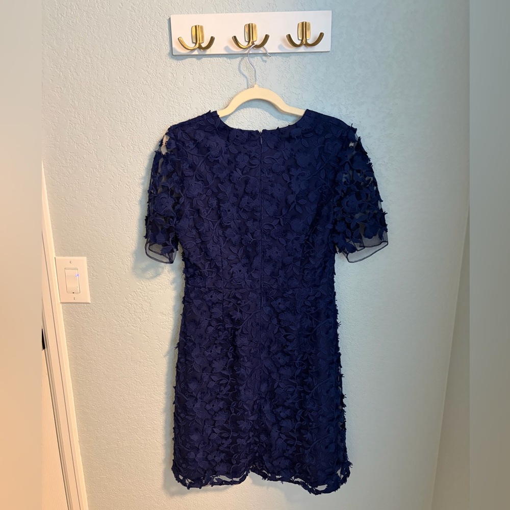 Adrianna Papell Deep Blue Floral Lace Midi Dress - Picture 2 of 7